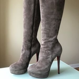 Louboutin Suede Knee High Stiletto Boots